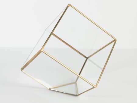 12  Gold Fused Tilted Cube Faceted Glass Terrarium Online now