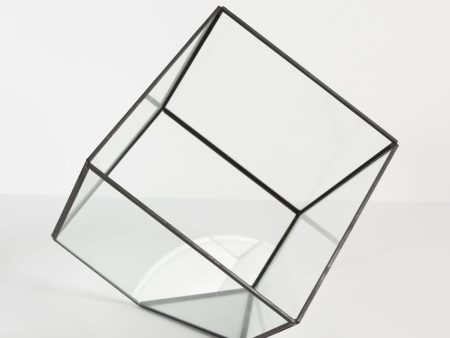 12  Black Fused Tilted Cube Faceted Glass Terrarium Cheap