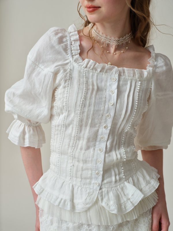 Martha 21 | Handmade lace linen blouse on Sale