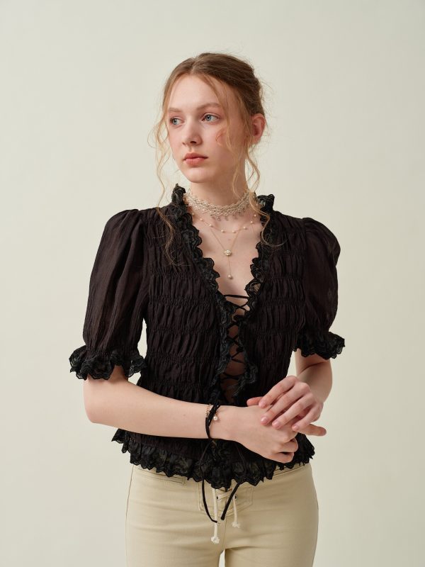 Luna 26 | lace up linen top blouse For Sale