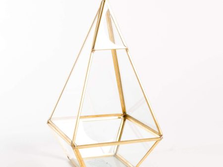 9.5  Gold Pyramid Faceted Glass Terrarium Hot on Sale