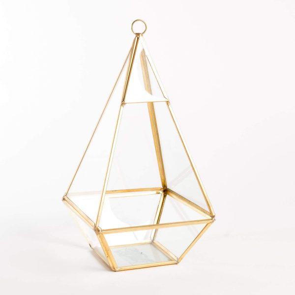 9.5  Gold Pyramid Faceted Glass Terrarium Hot on Sale